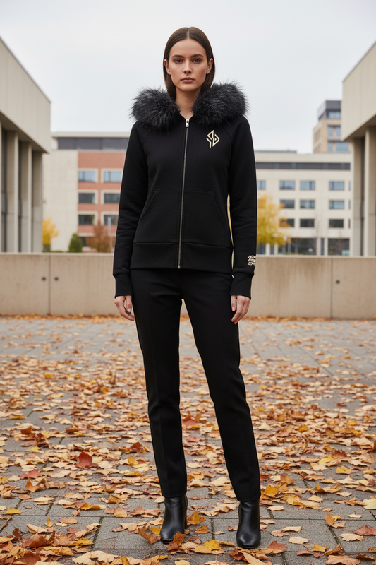 SUÐR Velvet Fur Zip-Hoodie Schwarz