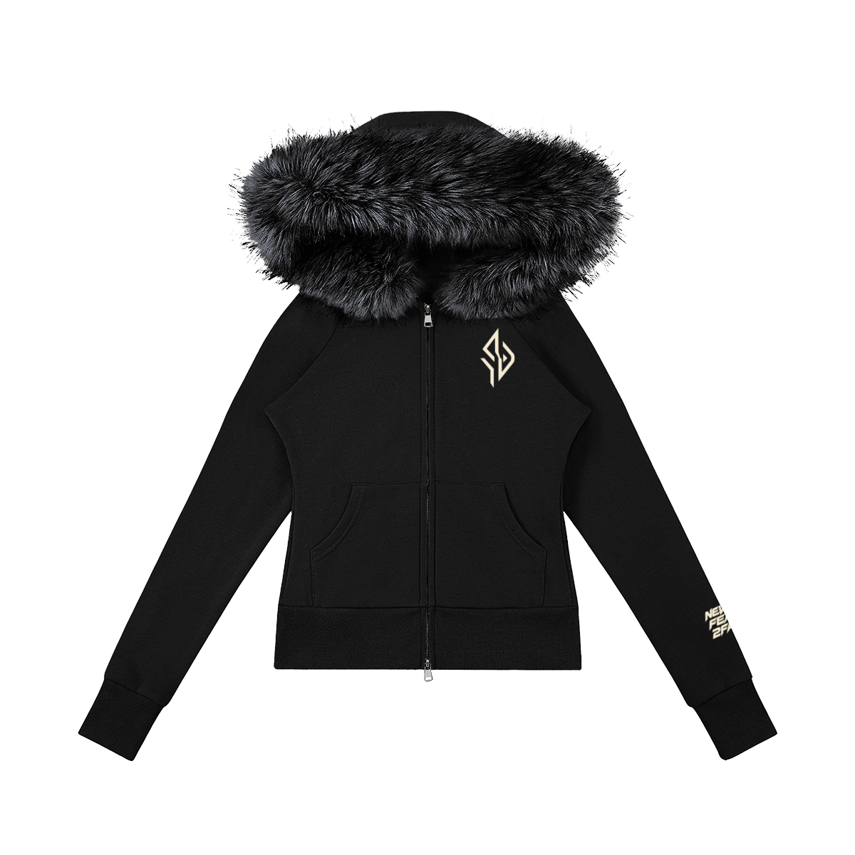 SUÐR Velvet Fur Zip-Hoodie Schwarz – Zip-Hoodie mit Pelzkapuze in Schwarz
