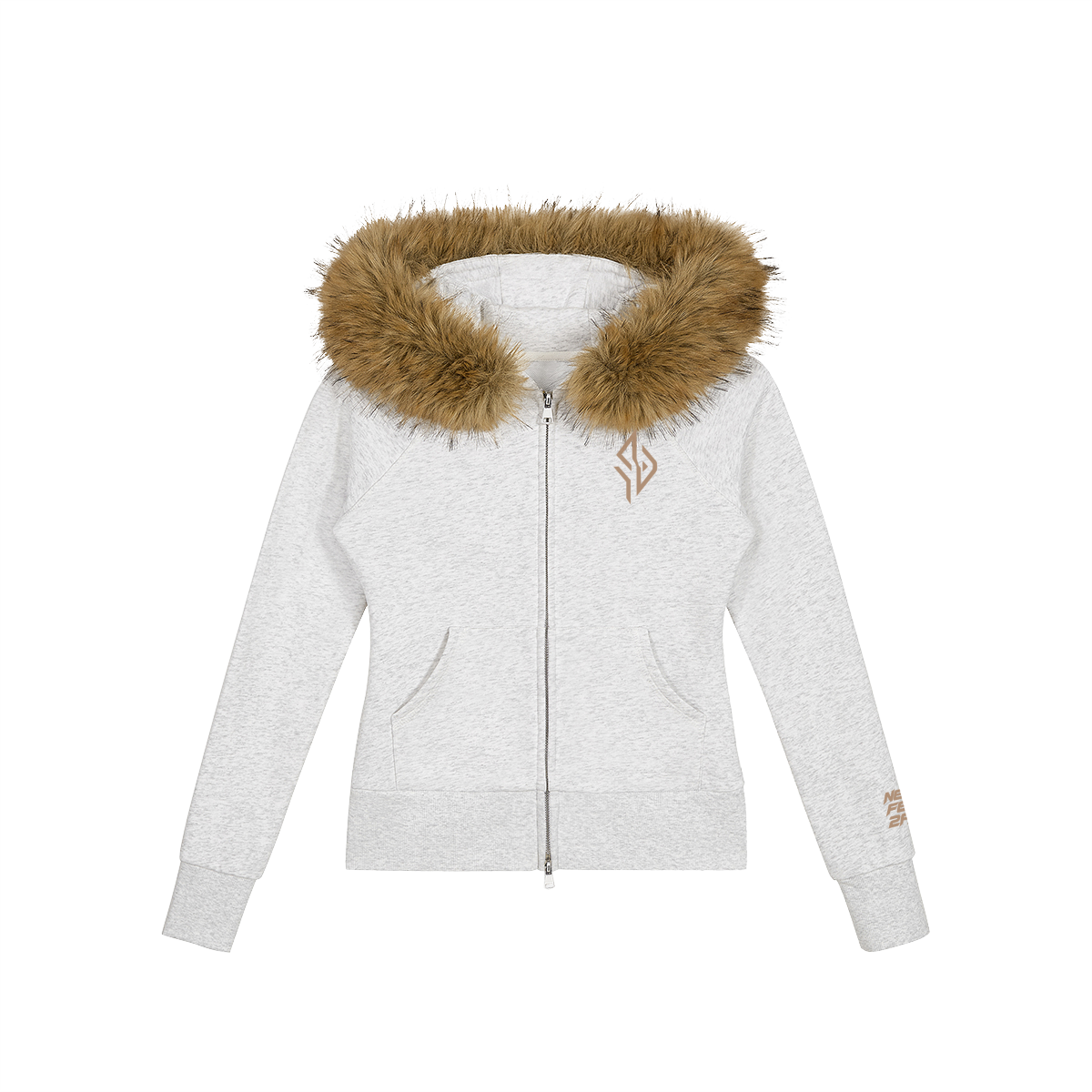 SUÐR Velvet Fur Zip-Hoodie Grau – Zip-Hoodie mit Pelzkapuze in Hellgrau