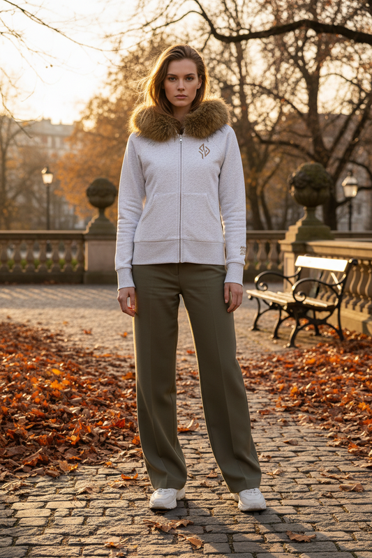 SUÐR Velvet Fur Zip-Hoodie Grau