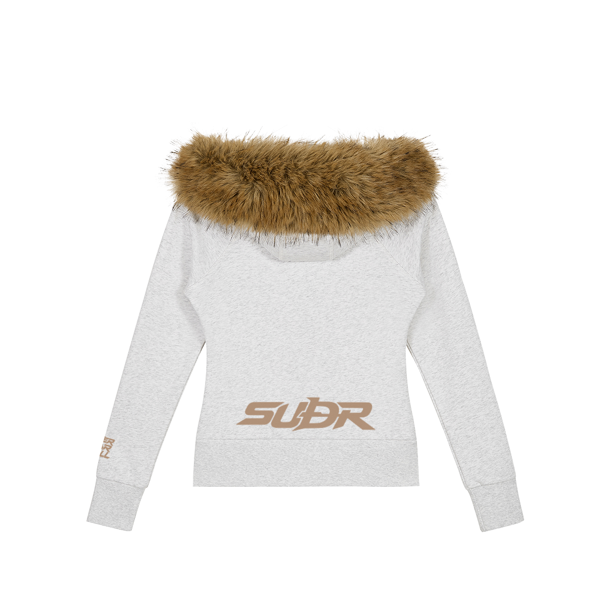 SUÐR Velvet Fur Zip-Hoodie Grau – Zip-Hoodie mit Pelzkapuze in Hellgrau – Rückansicht