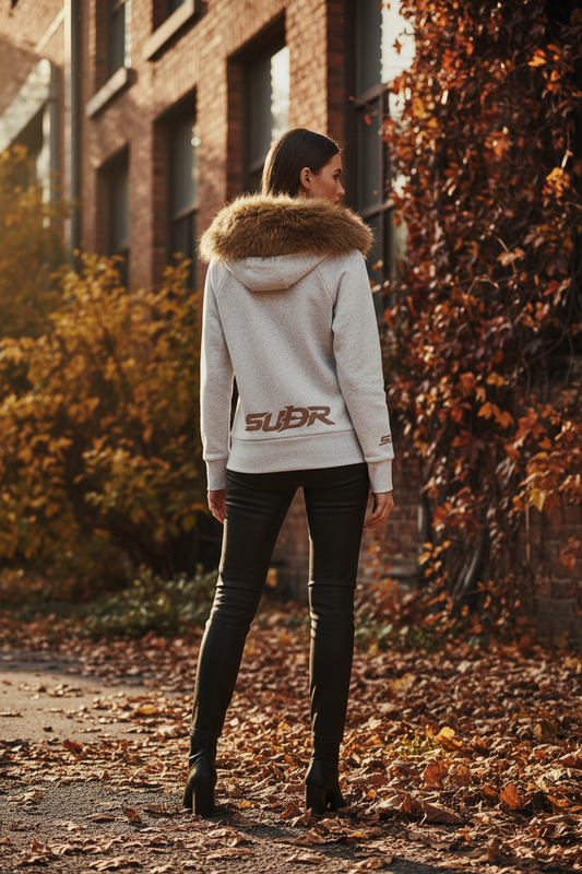 SUÐR Velvet Fur Zip-Hoodie Grau