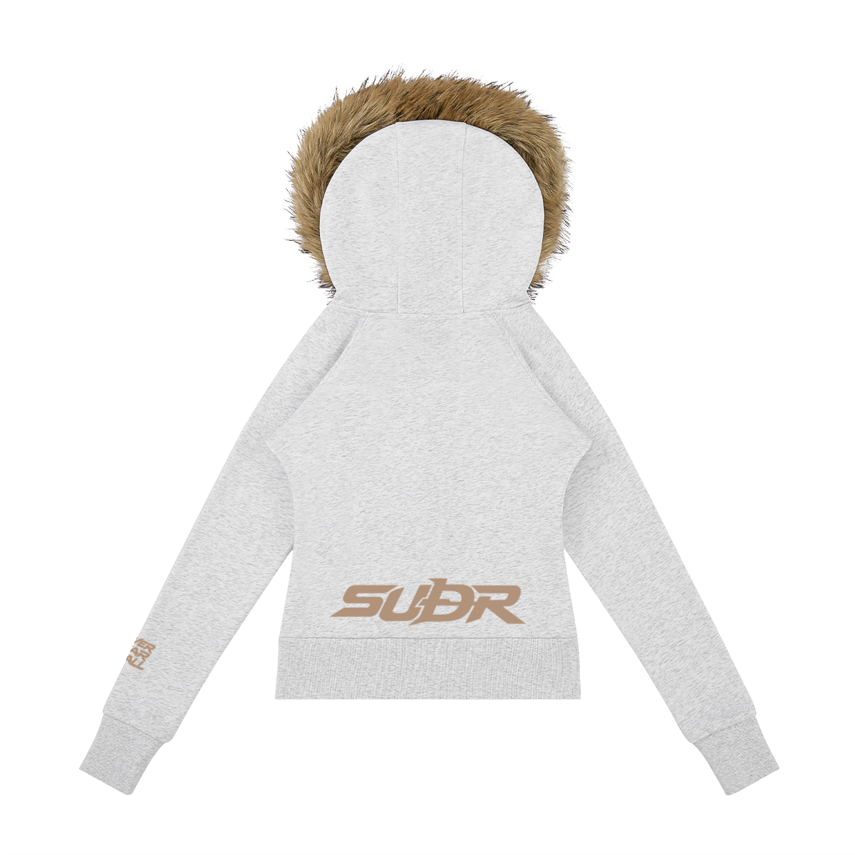 SUÐR Velvet Fur Zip-Hoodie Grau – Zip-Hoodie mit Pelzkapuze in Hellgrau – Rückansicht