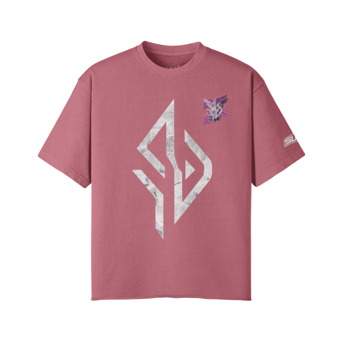 VESTR ANGEL SHIRT – Vintage Oversized Tee in Cameo Brown, Vorderseite, Emblem in Marmor und kleiner Engel auf der Brust